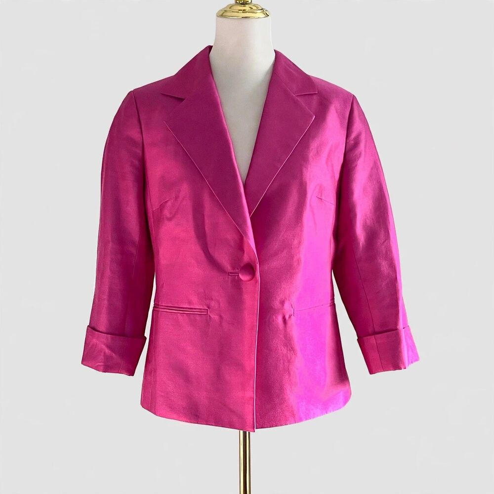 Talbots Silk Cotton Blend Hot Pink One-Button Blazer Jacket Womens sz 8